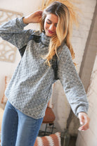 Grey Turtleneck Textured Jacquard Sweater Top Haptics