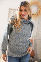 Grey Turtleneck Textured Jacquard Sweater Top Haptics