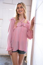 Blush Wool Dobby Halter Neck Bubble Sleeve Blouse Sugarfox