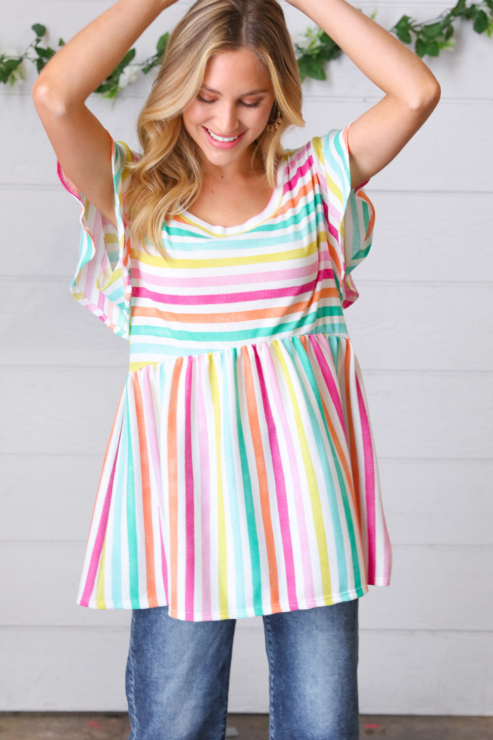 Lavender Rainbow Stripe Babydoll Top Haptics