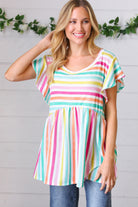 Lavender Rainbow Stripe Babydoll Top Haptics