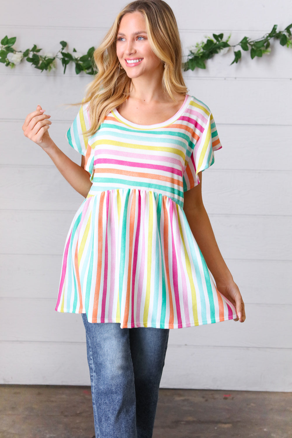 Lavender Rainbow Stripe Babydoll Top Haptics