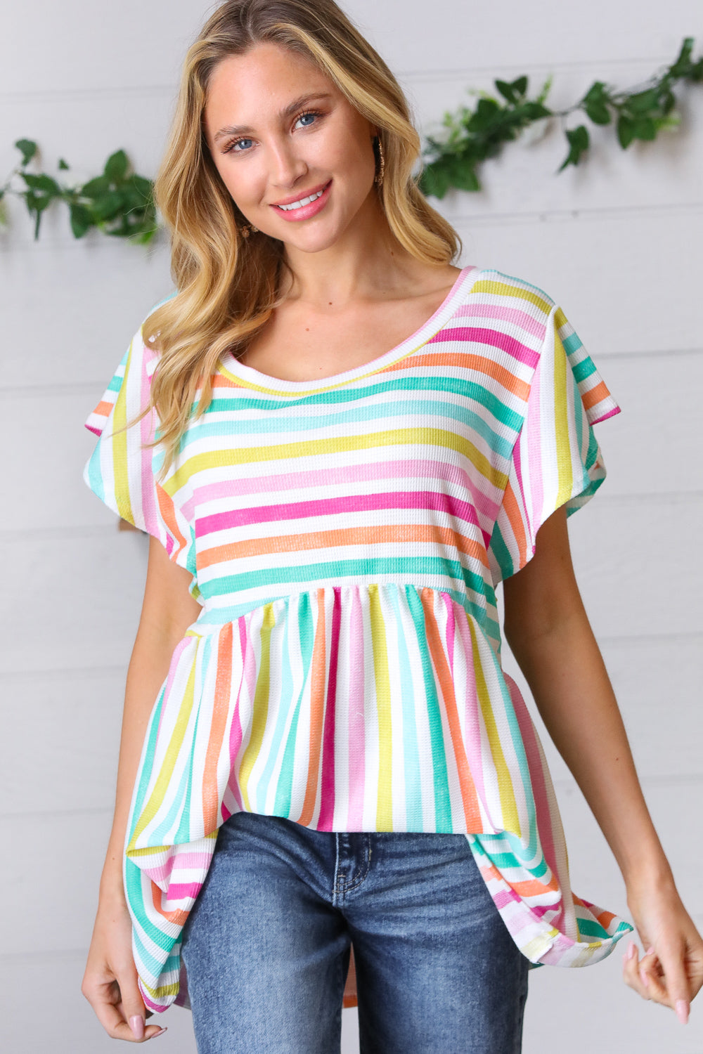 Lavender Rainbow Stripe Babydoll Top Haptics