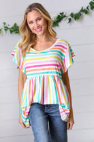 Lavender Rainbow Stripe Babydoll Top Haptics