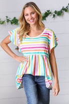 Lavender Rainbow Stripe Babydoll Top Haptics