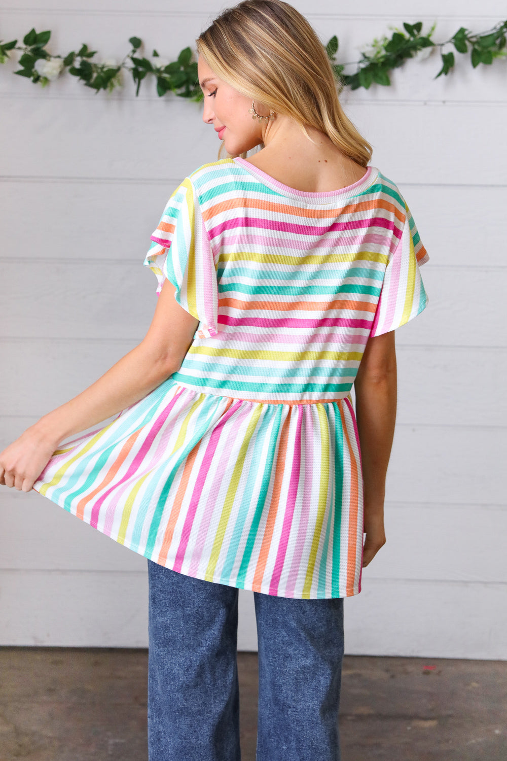 Lavender Rainbow Stripe Babydoll Top Haptics