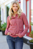 Going My Way Rust Contrast Stitch Henley Top Ces Femme