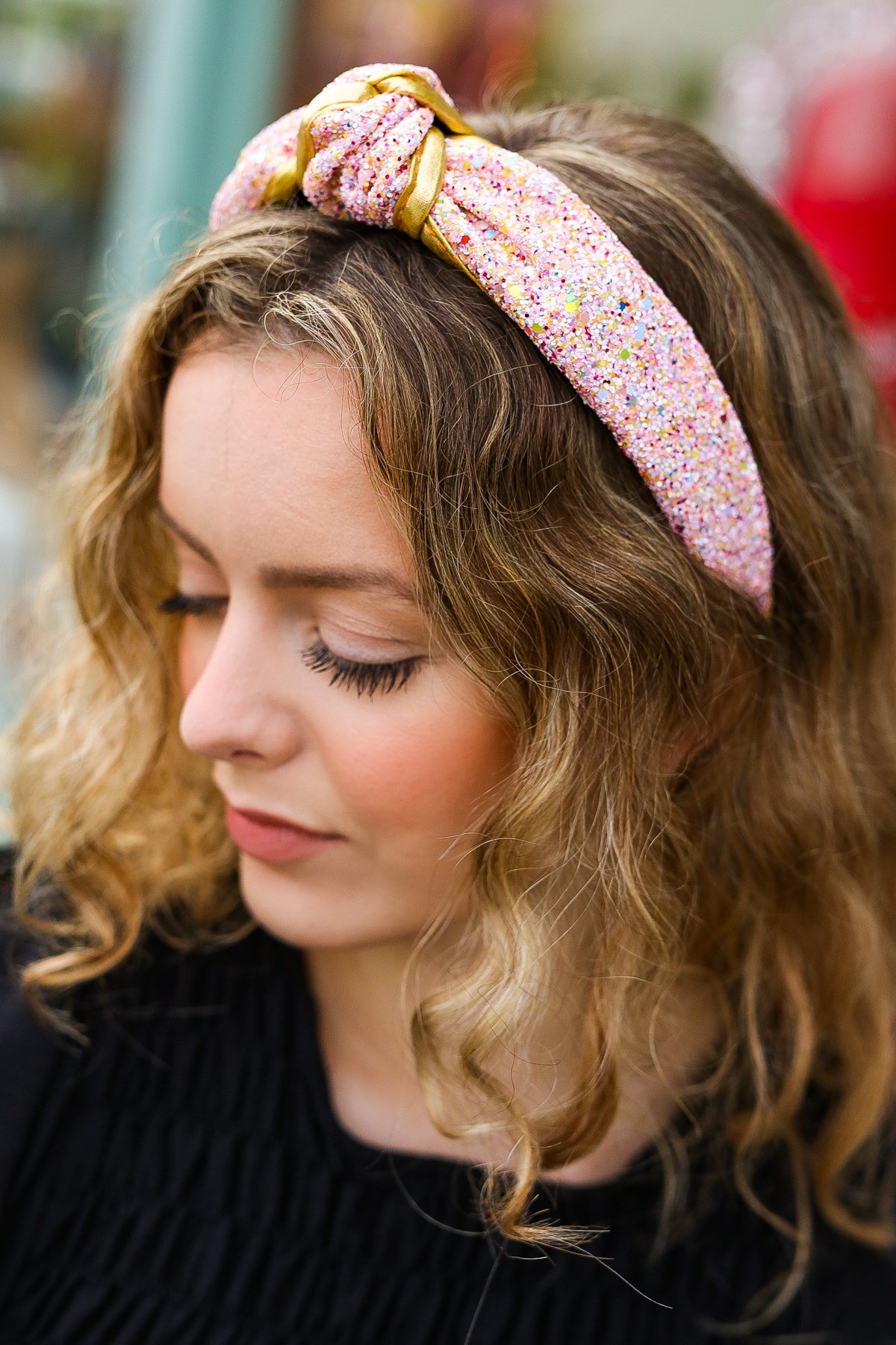Pink & Gold Glitter Top Knot Headband ICON