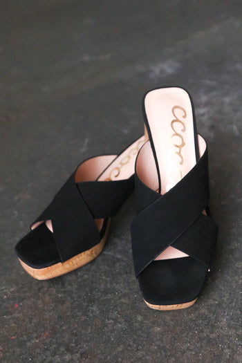 Black Chandra Faux Leather Cork Platform Sandals CCOCCI