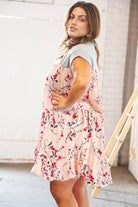 Blush Floral Crinkle Rayon & Terry Babydoll Tiered Dress Sugarfox