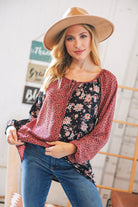 Mauve Leopard and Floral Color Block Key Hole Top Haptics