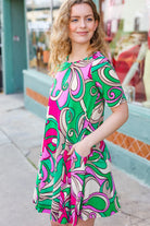 Feeling Bold Fuchsia & Green Abstract Floral Print Dress Hayzel