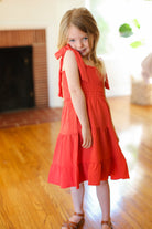 Darling Paprika Crepe Tiered Smocked Shoulder Tie Dress ODDY