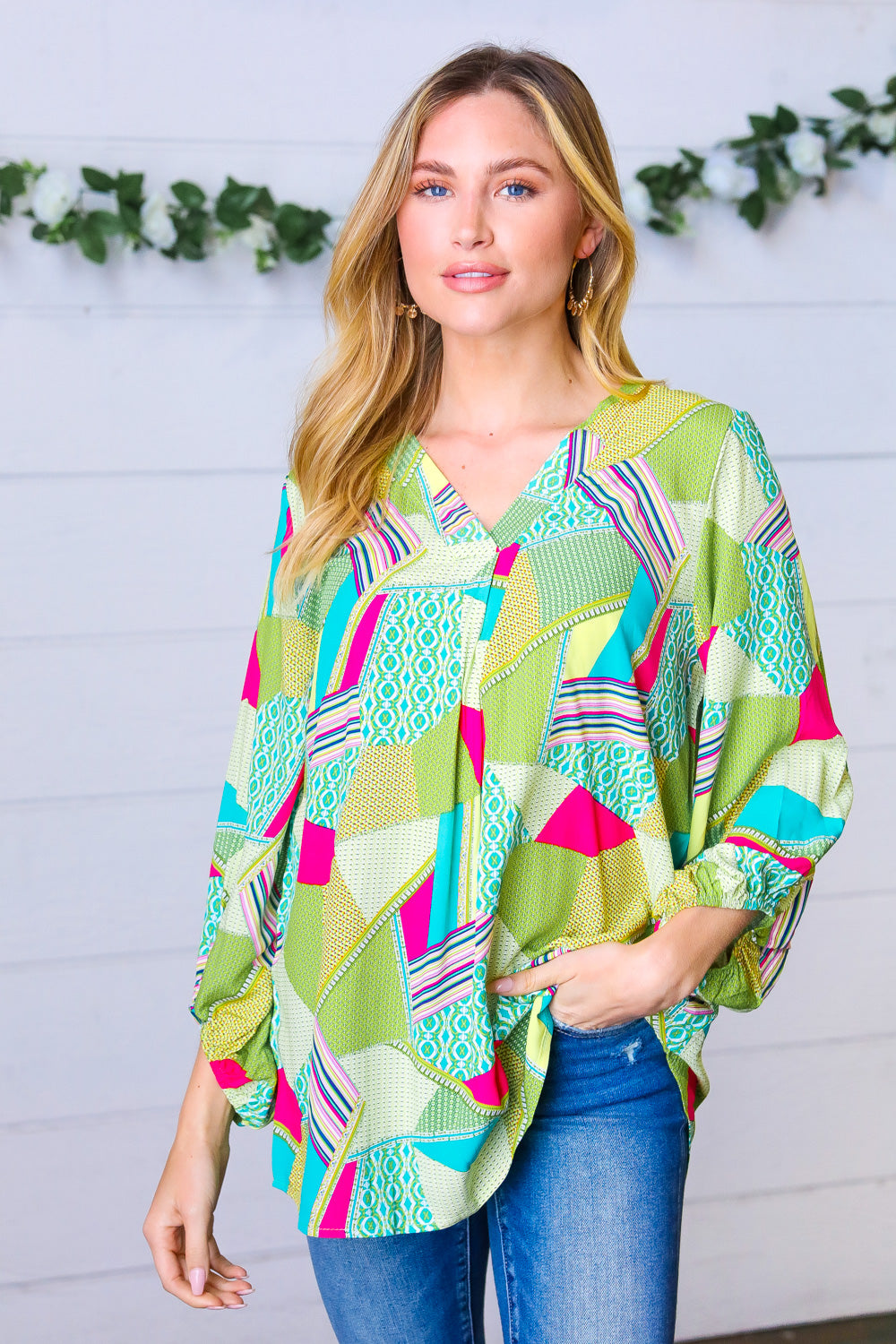 Key Lime Geometric Color Block Top Haptics