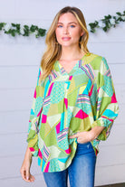 Key Lime Geometric Color Block Top Haptics