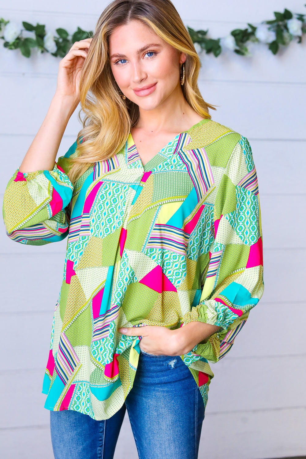 Key Lime Geometric Color Block Top Haptics