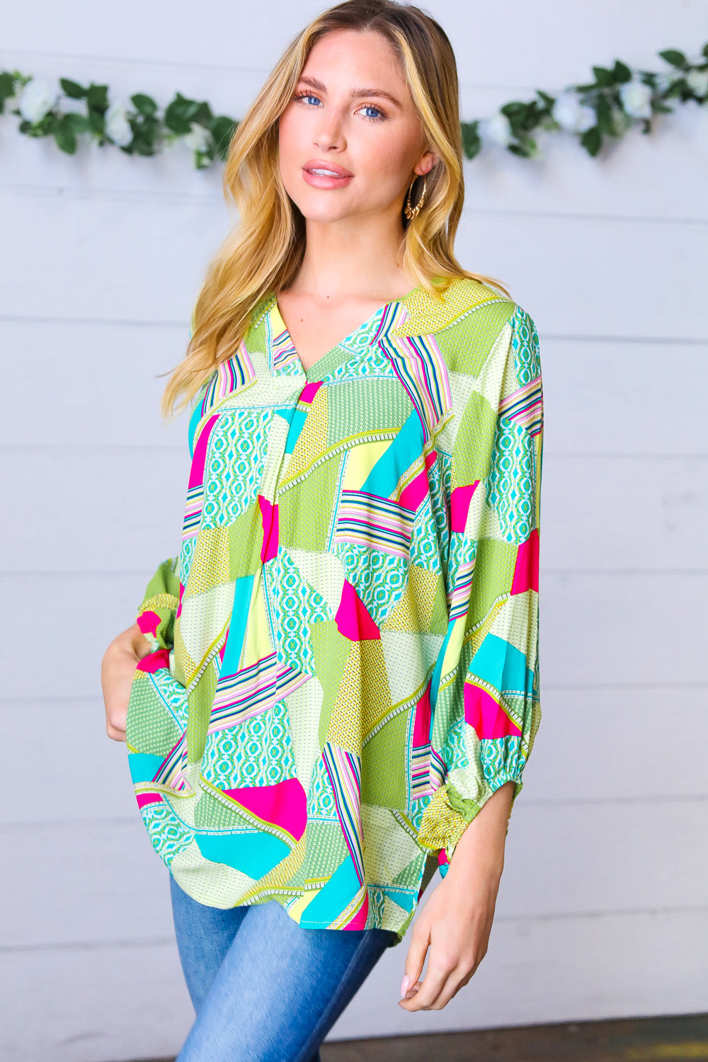 Key Lime Geometric Color Block Top Haptics