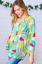 Key Lime Geometric Color Block Top Haptics