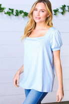 Light Blue Wide Rib Puff Sleeve Top Haptics