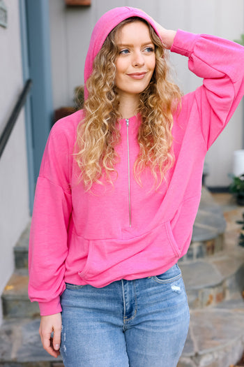 Ready to Relax Hot Pink Half Zip French Terry Hoodie Haptics