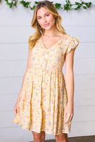 Yellow Floral Button Up Lined Dress Blu Pepper