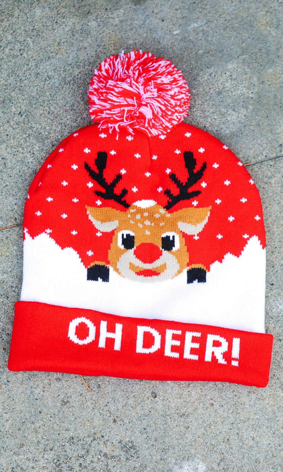 "Oh Deer" Rudolph Reindeer Pom-Pom Beanie ICON