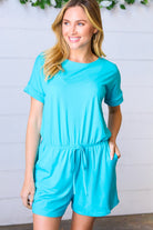 Ice Blue Brushed Knit Elastic Waist Pocketed Romper Zenana