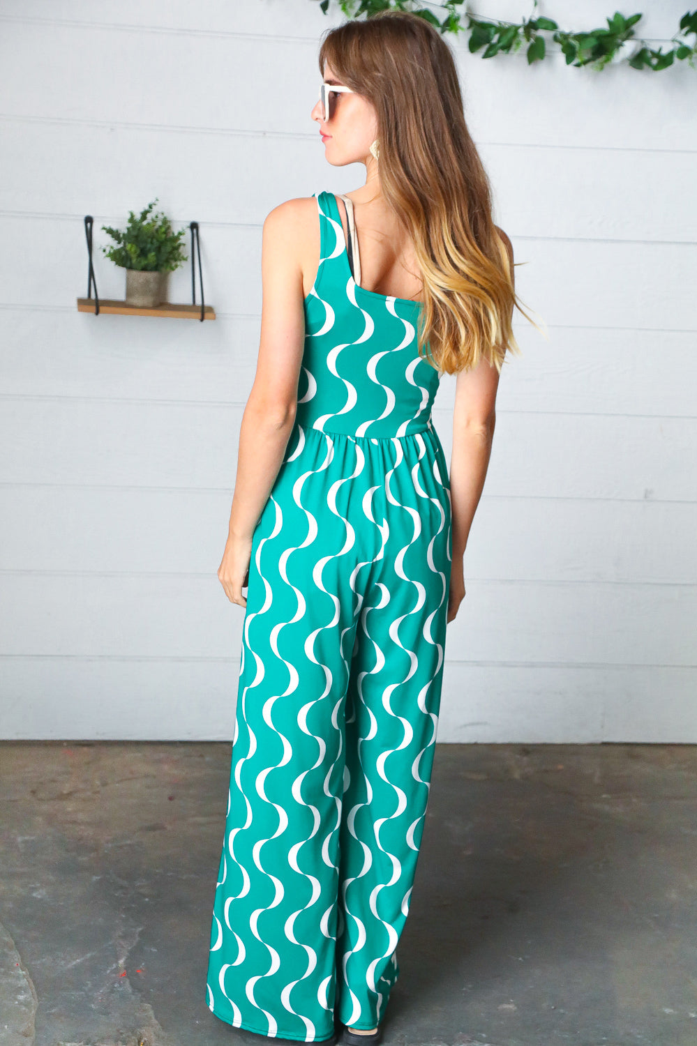 Kelly Green Abstract Wave Button Jumpsuit Haptics