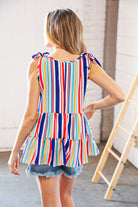 Multicolor Vertical Stripe Tie Bow Woven Top Haptics