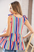 Multicolor Vertical Stripe Tie Bow Woven Top Haptics