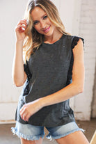 Charcoal Distressed Sleeveless Crochet Lace Top Sugarfox