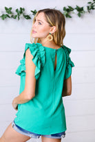 Kelly Green Double Ruffle Sleeve Crinkle Top Haptics