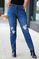 Blue Denim Boyfriend Fit Button Fly Distressed Jeans Judy Blue