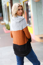 Cozy Up Heather Grey & Rust Color Block Hoodie Top Red Lolly