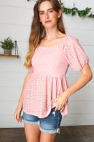 Mauve Eyelet Puff Sleeve Babydoll Top Haptics