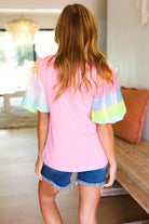Stand Out Pink Rainbow Sequin Puff Sleeve Top Haptics