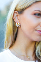 White & Gold Ribbon Bow Pearl Stud Earring ICON