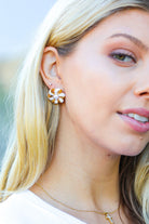 White & Gold Ribbon Bow Pearl Stud Earring ICON