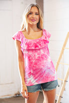 Fuchsia Square Neck Ruffle Tie Dye Tank Top Haptics