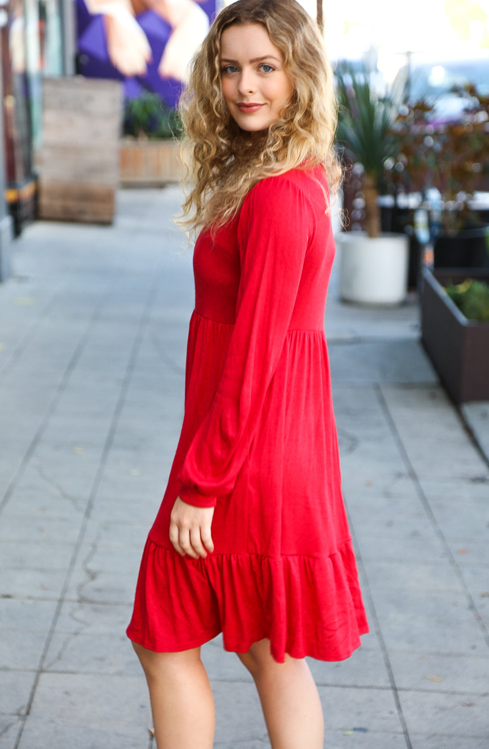 Lady In Red Hacci Fit & Flare Ruffle Dress Haptics