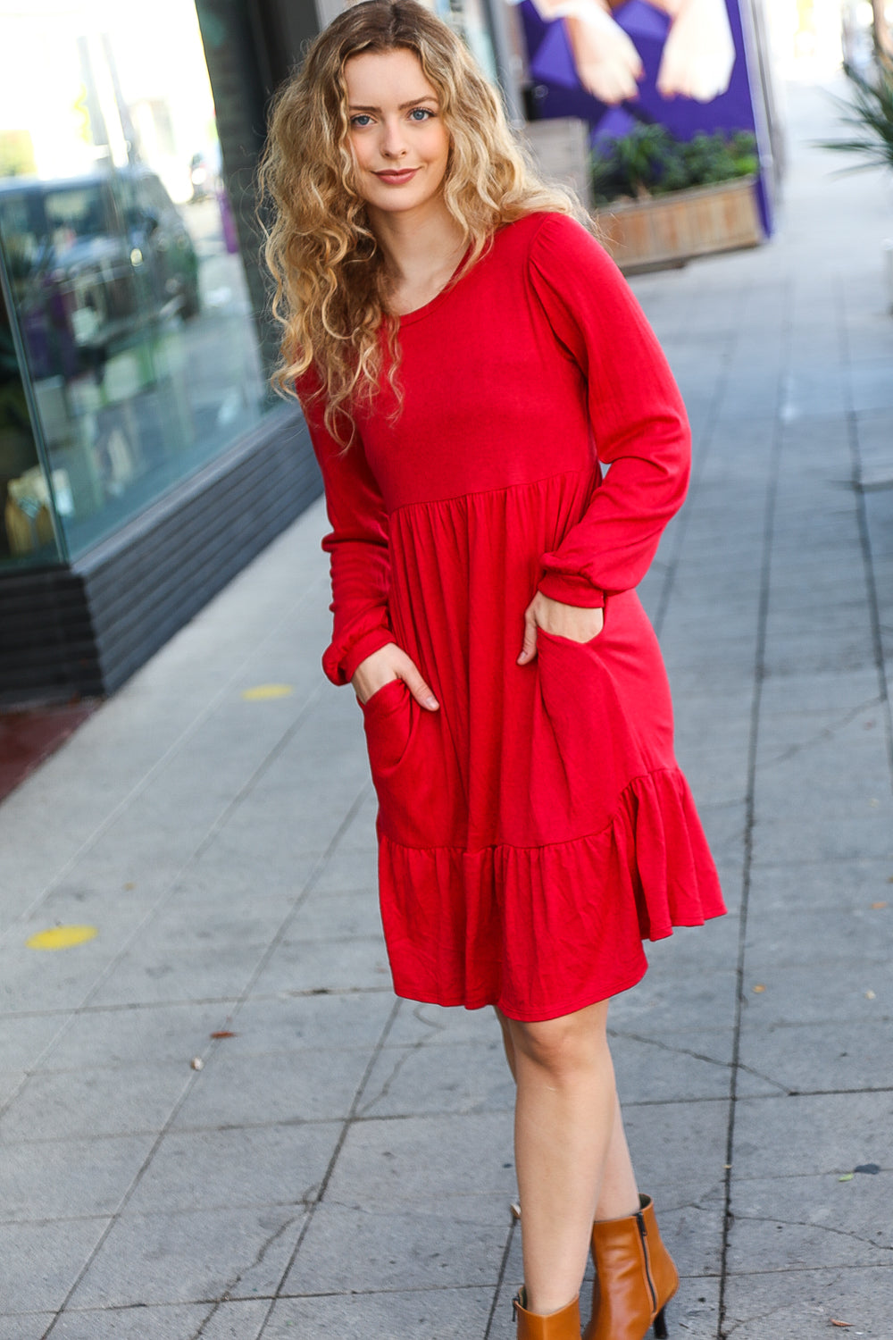 Lady In Red Hacci Fit & Flare Ruffle Dress Haptics