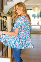 Blue Floral Ruffle Hem Tiered Top Haptics