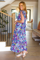 Just A Dream Navy Floral Smocked Ruffle Sleeve Maxi Dress Haptics