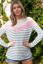 Ivory Multi Stripe Eyelet Chevron Color Block Top Haptics