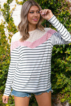 Ivory Multi Stripe Eyelet Chevron Color Block Top Haptics