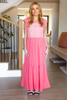 More Than Lovely Coral Floral Embroidery Dot Maxi Dress Haptics