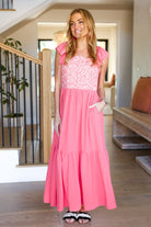 More Than Lovely Coral Floral Embroidery Dot Maxi Dress Haptics