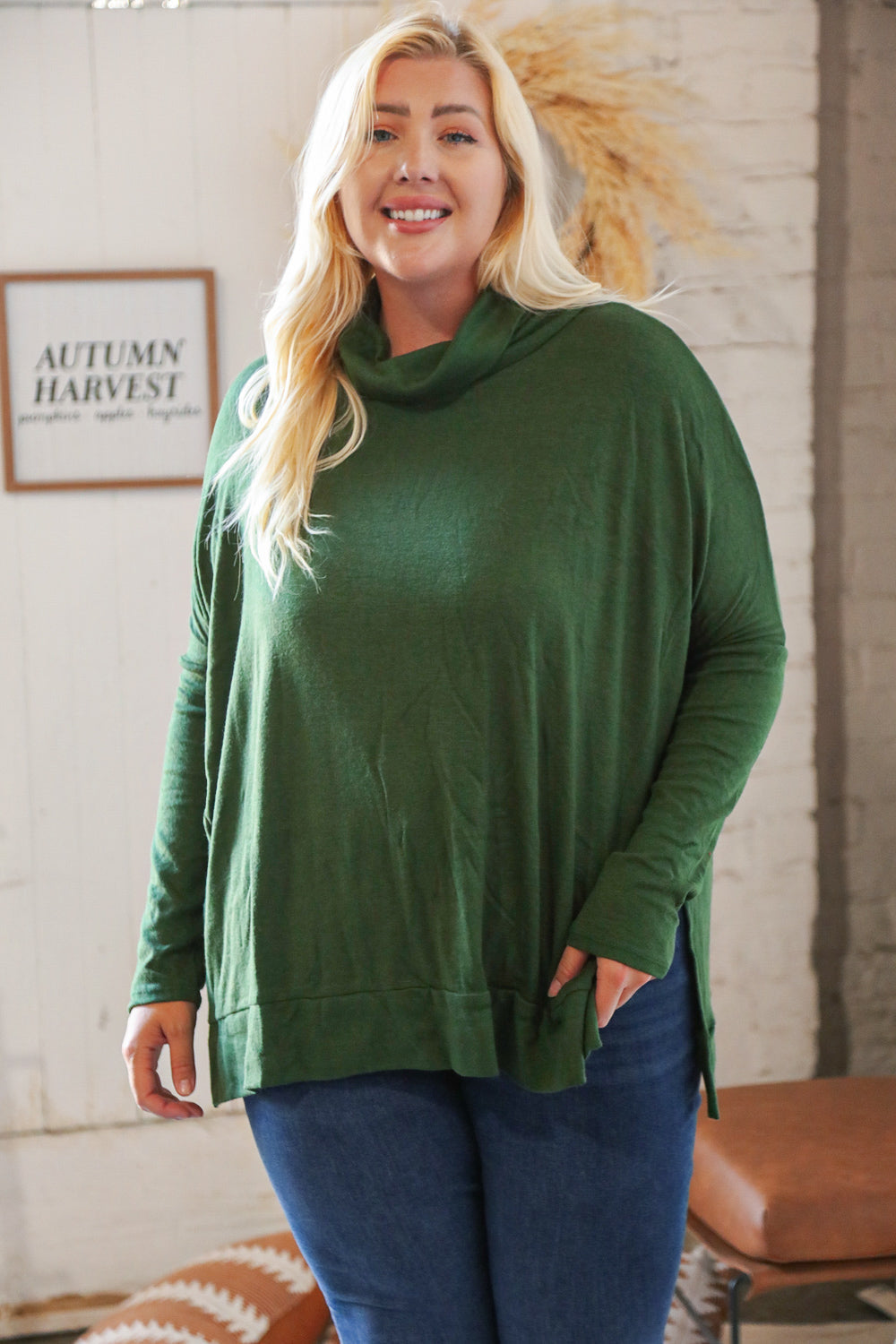 Hunter Green Cashmere Feel Turtleneck Sweater Haptics