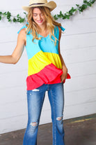 Multicolor Tiered Shoulder Tie Bow Crepe Top Haptics