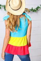 Multicolor Tiered Shoulder Tie Bow Crepe Top Haptics